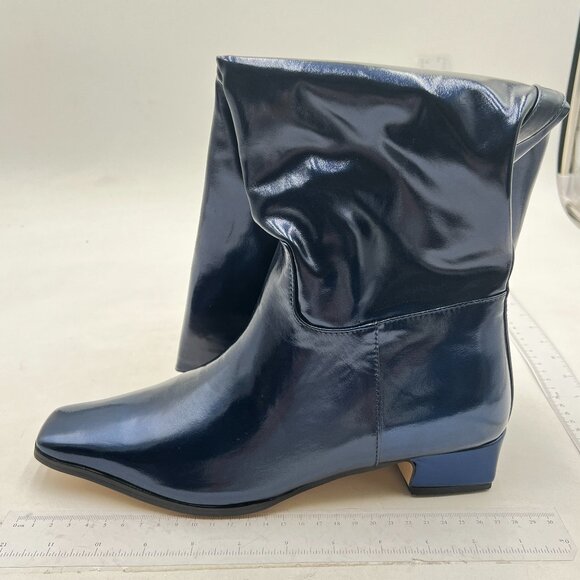 Shoes Navy Women Stylish Riding Boots Squaretoe Mid Calf Chunky Low